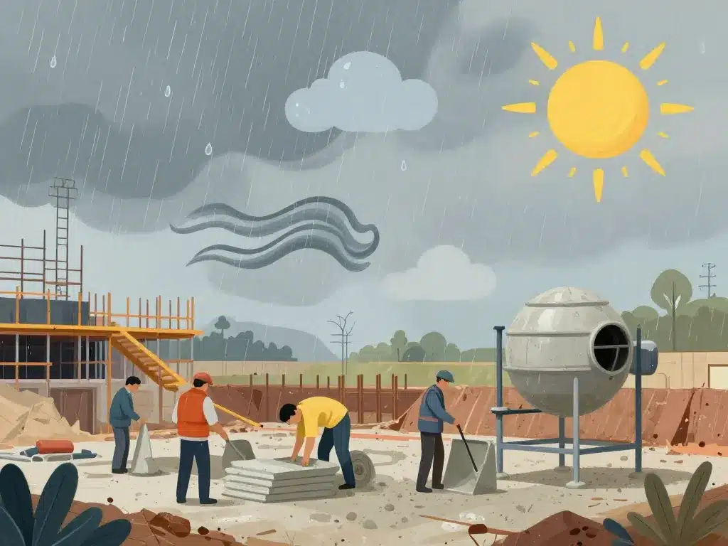 Illustration adaptation dosage ciment beton météo chantier