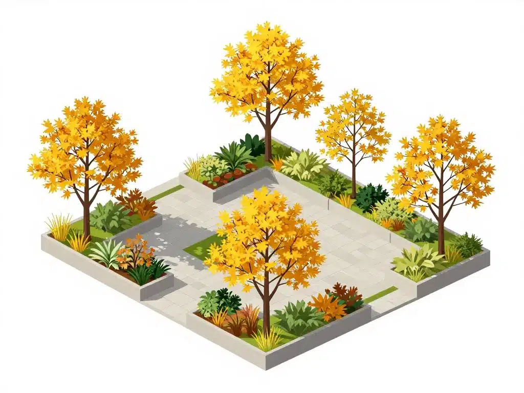 arbre feuillage jaune automne petit jardin
