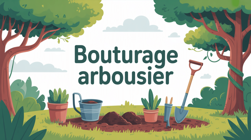 illustration bouturage arbousier rameaux outils jardin