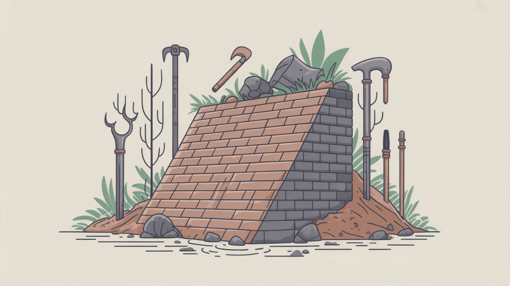 consolider un mur en pierre qui penche illustration sécurité