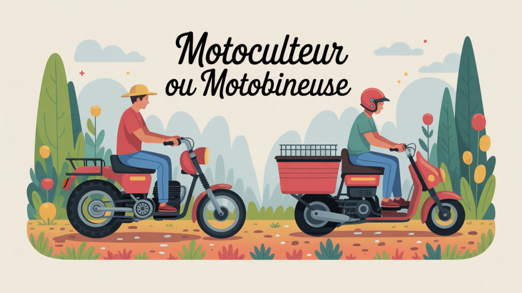 différence entre motoculteur et motobineuse illustrée dans un jardin
