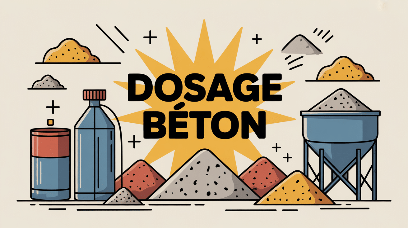 Illustration dosage beton, outils et matériaux sur chantier