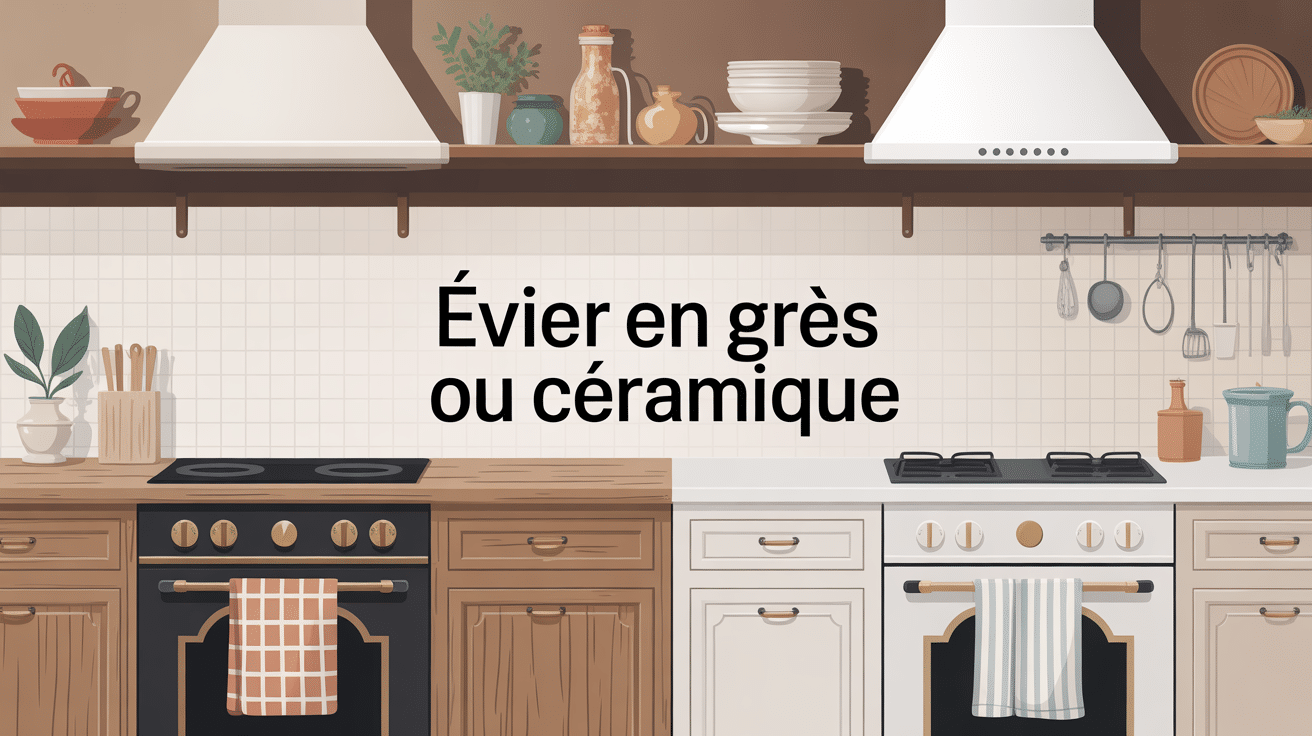 illustration évier en grès ou céramique dans cuisine moderne