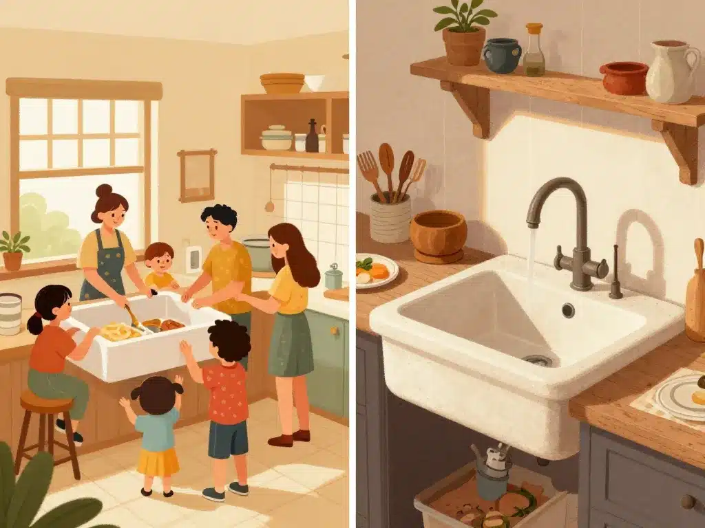 illustration évier en grès ou céramique utilisation familiale