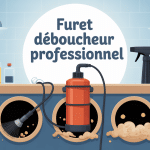 illustration furet deboucheur professionnel en action dans une canalisation