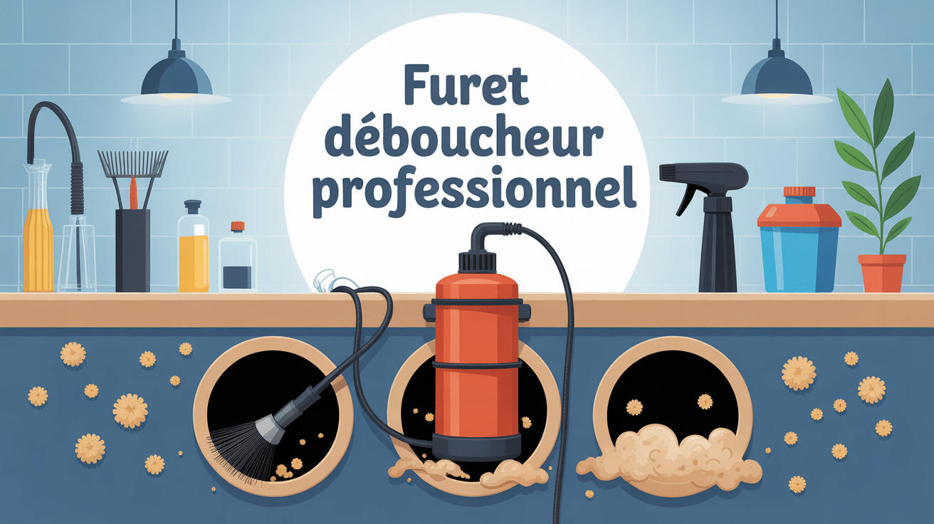 illustration furet deboucheur professionnel en action dans une canalisation