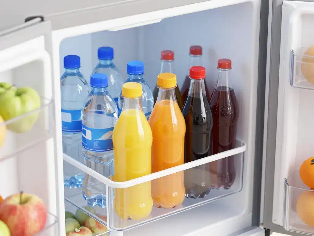 Range bouteille frigo installé avec boissons agencées
