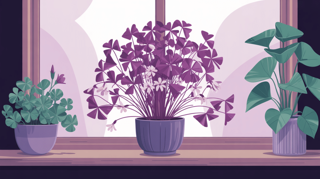 oxalis regnellii triangularis sur rebord de fenêtre lumière intérieure