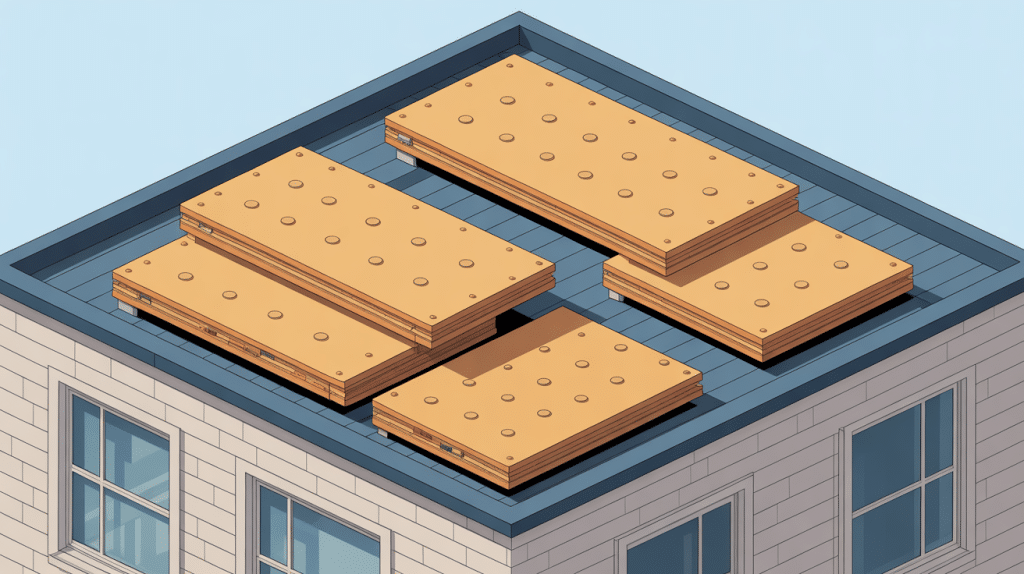 vue de toiture en panneau sandwich sur différents bâtiments