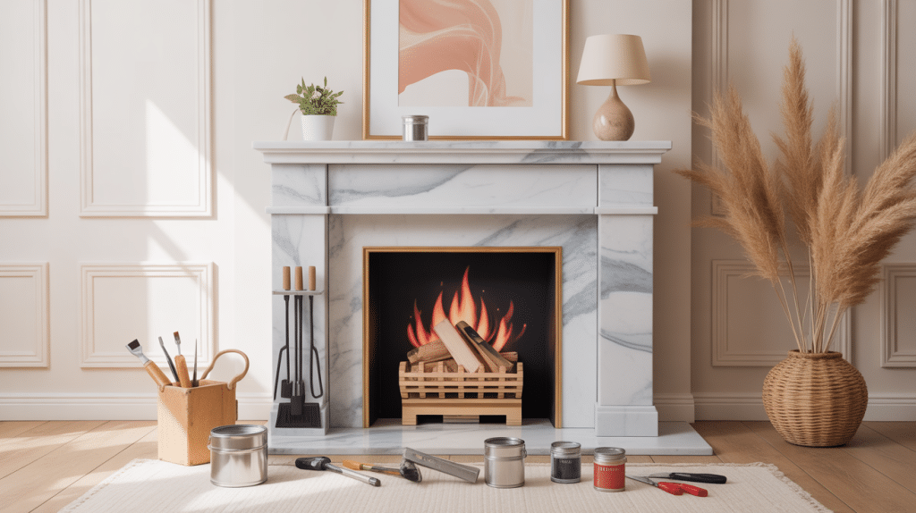 peinture sur marbre cheminée moderne décor élégant