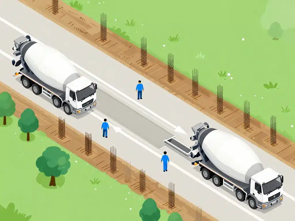 préparation du chantier pour la livraison d’une toupie à béton