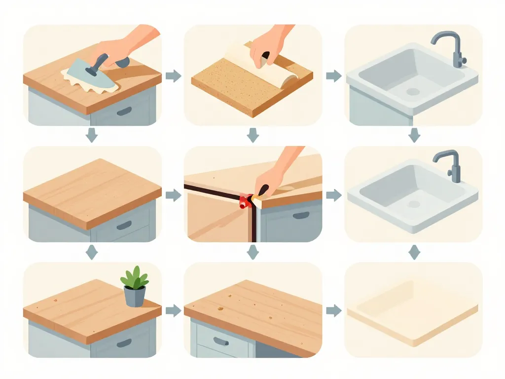 Renover plan de travail stratifié préparation étapes schéma