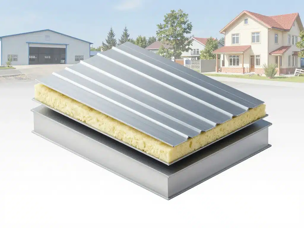 schéma panneau sandwich toiture coupe et exemples d'applications