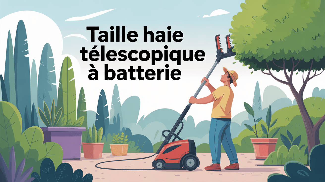 illustration taille haie télescopique à batterie dans jardin moderne