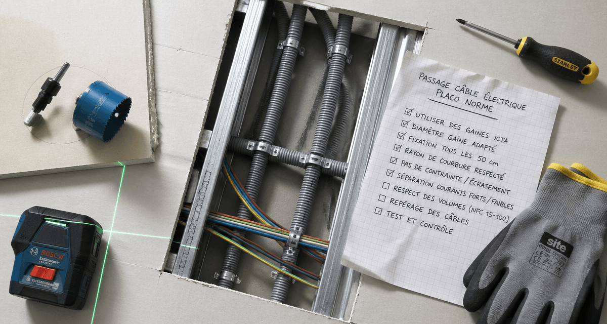 passage câble électrique dans cloison placo norme checklist chantier