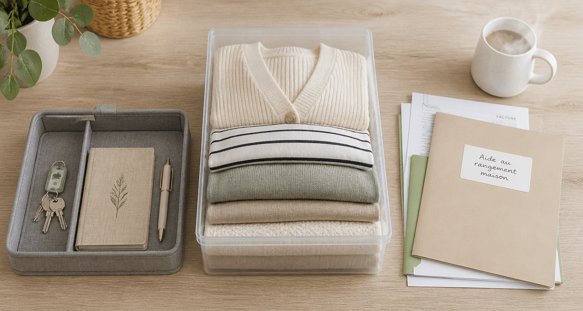 Aide rangement maison sur plan de travail bien rangé