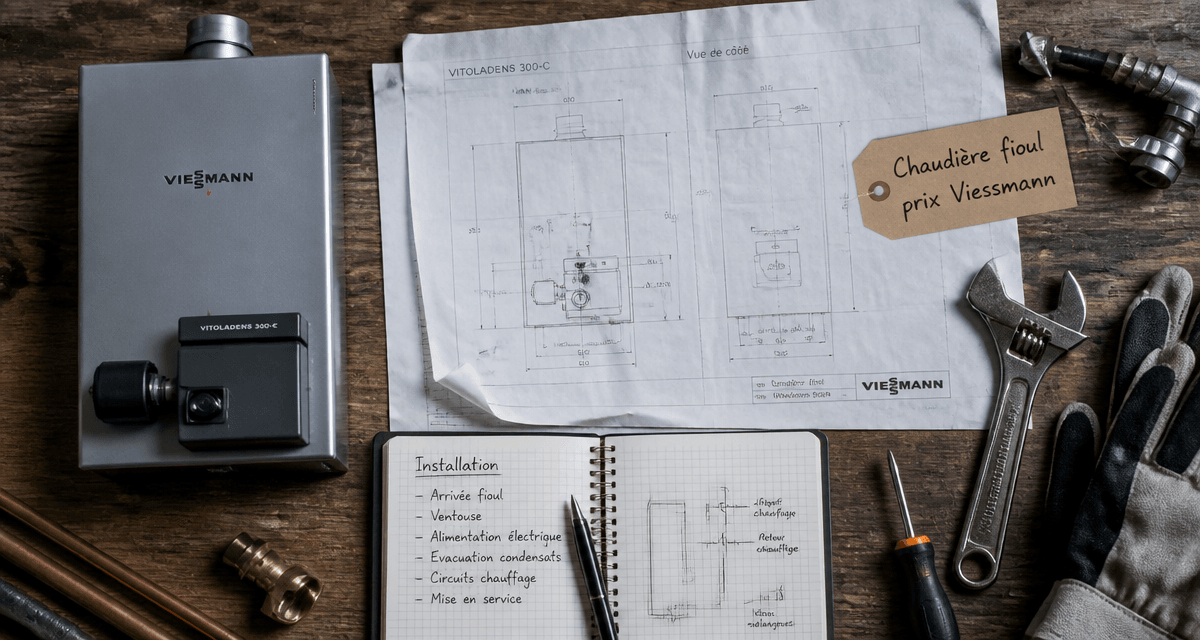 chaudiere fioul prix viessmann sur etabli avec plans et outils