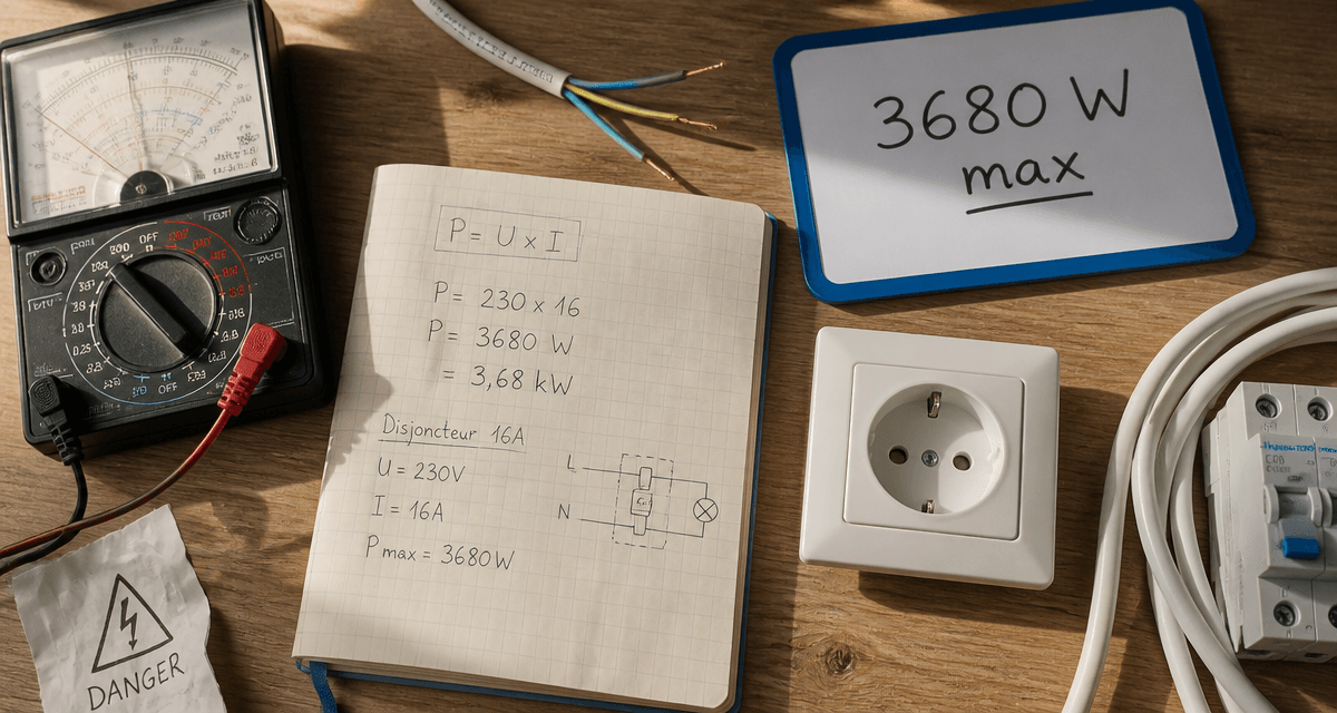 combien de watt sur une prise 16a multimètre et calculs 3680w