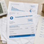 consommation electrique climatiseur reversible sur table avec factures et thermostat