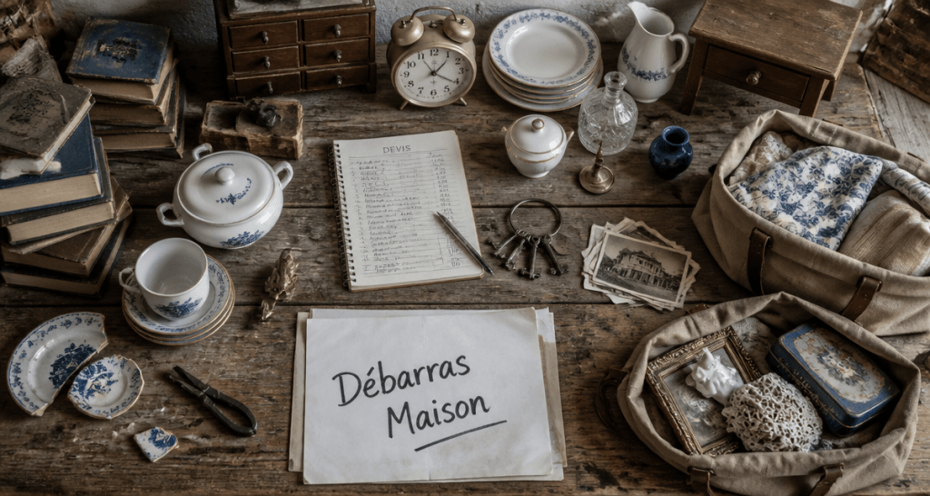 debarras maison table objets anciens