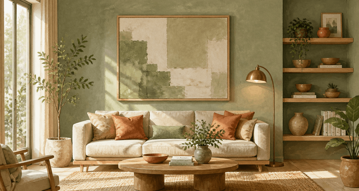 decoration murale vert sauge salon contemporain