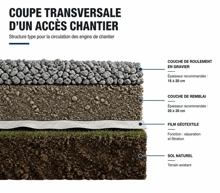 Schéma technique des couches d'un accès chantier