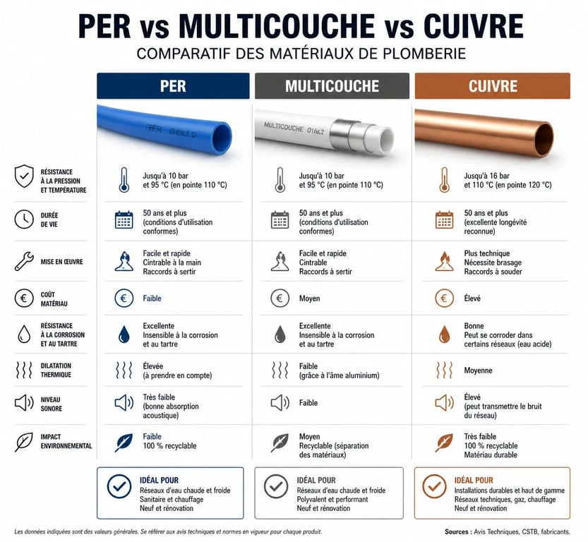 Comparatif des matériaux de plomberie : PER, Multicouche et Cuivre pour vos travaux avec Batievol plomberie et chauffage