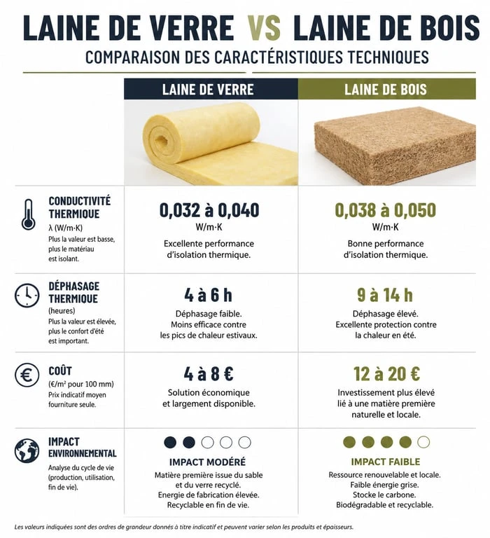 Comparatif laine de verre ou laine de bois pour l'isolation thermique