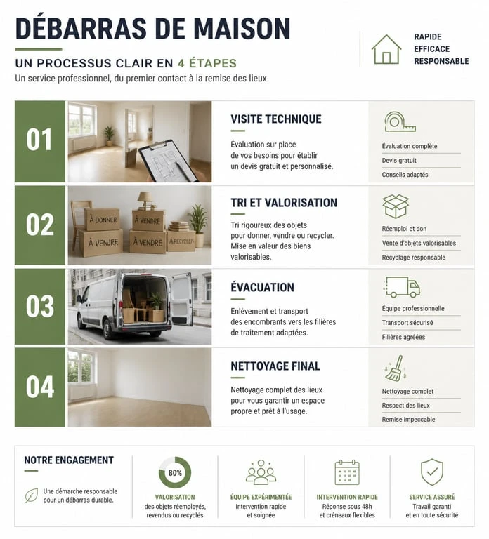 Processus étape par étape d'un débarras maison professionnel