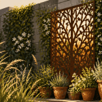 idee pour cacher un mur exterieur avec plantes grimpantes et panneau decoratif