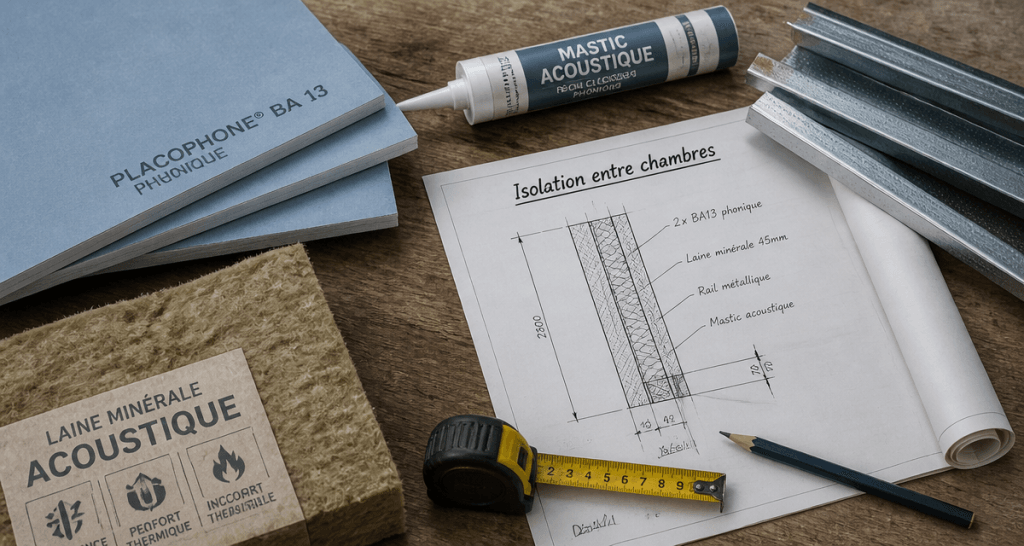 isolation cloison entre 2 chambres matériaux outils
