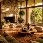 maison californienne année 70 salon baies vitrées vintage