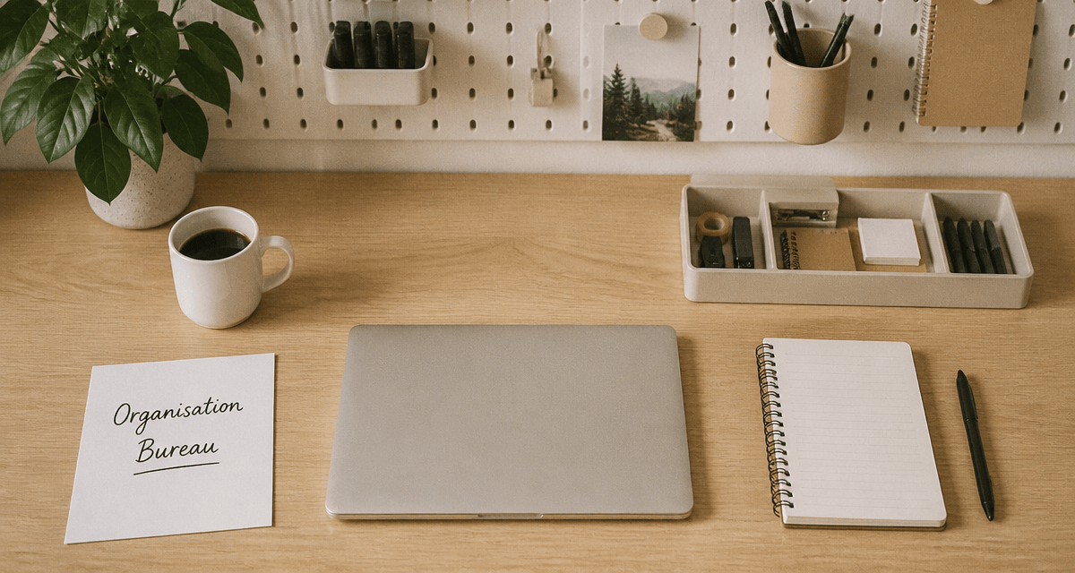 organiser un bureau minimaliste vue flat lay