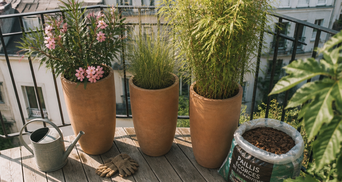 que planter dans un pot haut et étroit trois exemples balcon