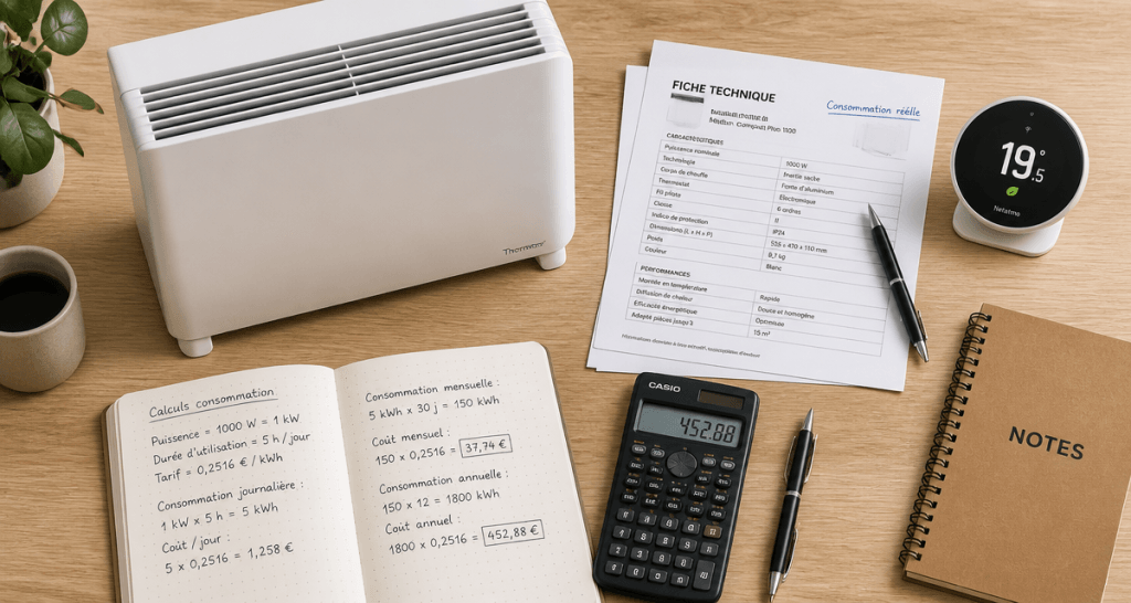 radiateur à inertie consommation sur bureau