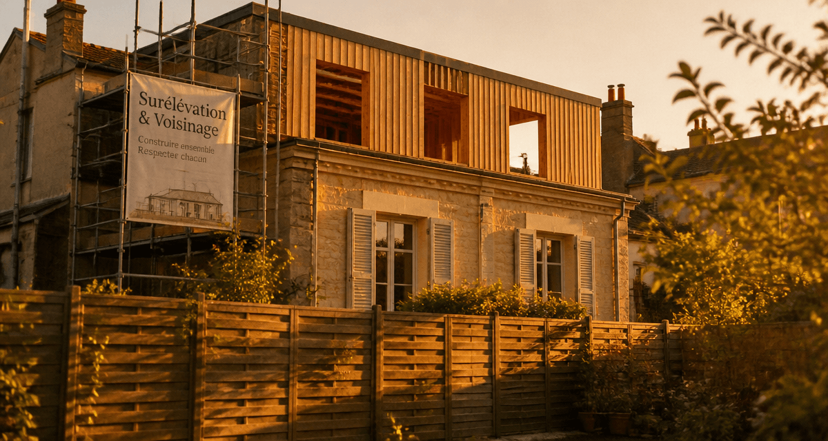Surélévation maison et voisinage en chantier