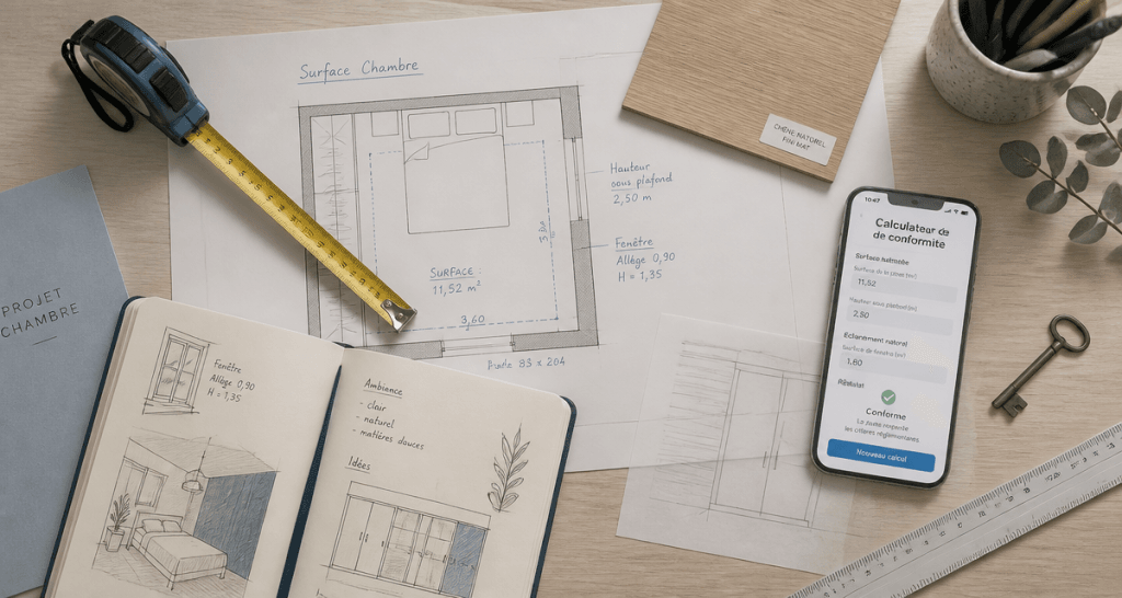 taille chambre plan architecte flat-lay