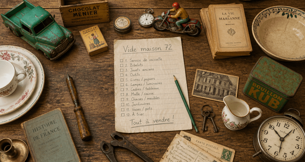 vide maison 72 table objets anciens