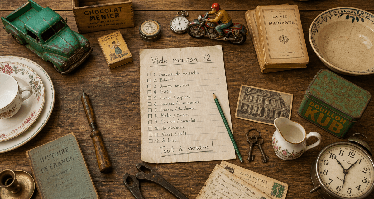 vide maison 72 table objets anciens
