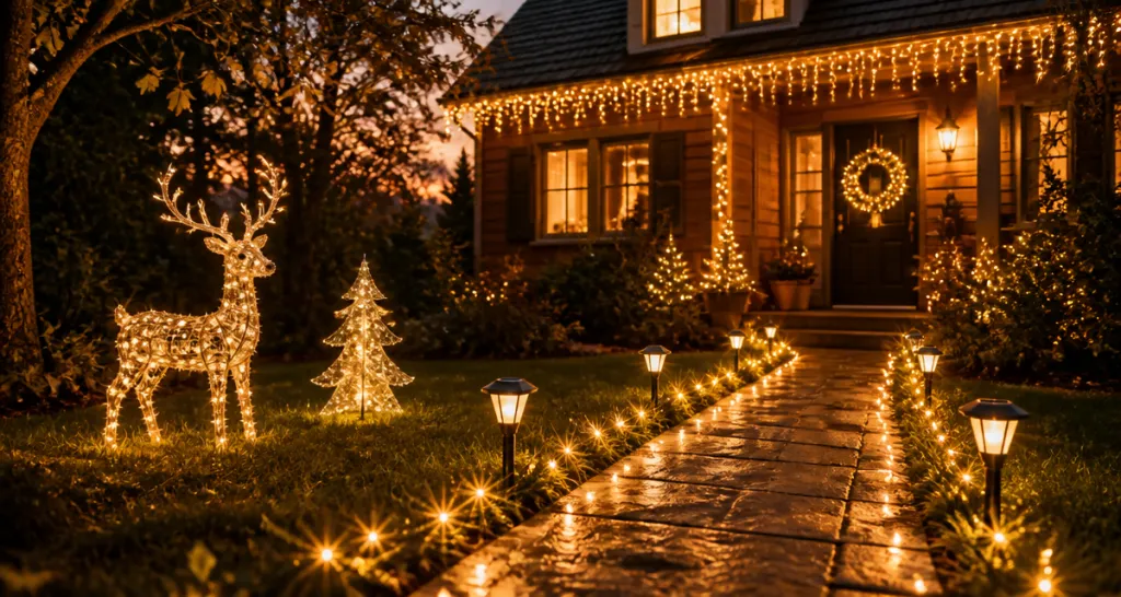 decoration noel exterieur jardin guirlandes