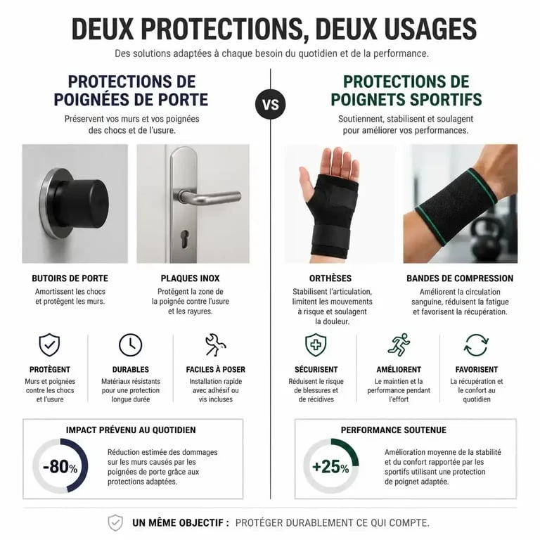 Infographie comparative des différents types de protection poignée : porte et sport