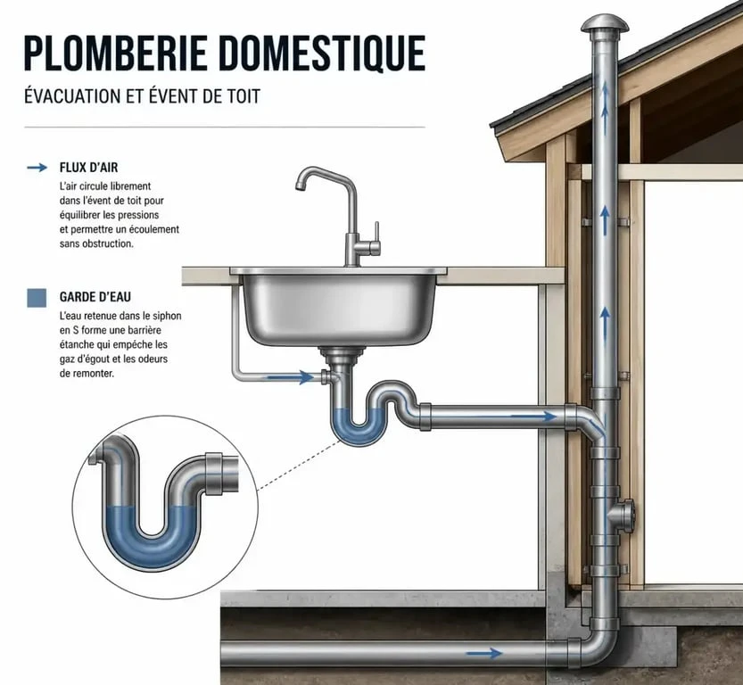 Schéma de fonctionnement d'un évent de plomberie dans une maison