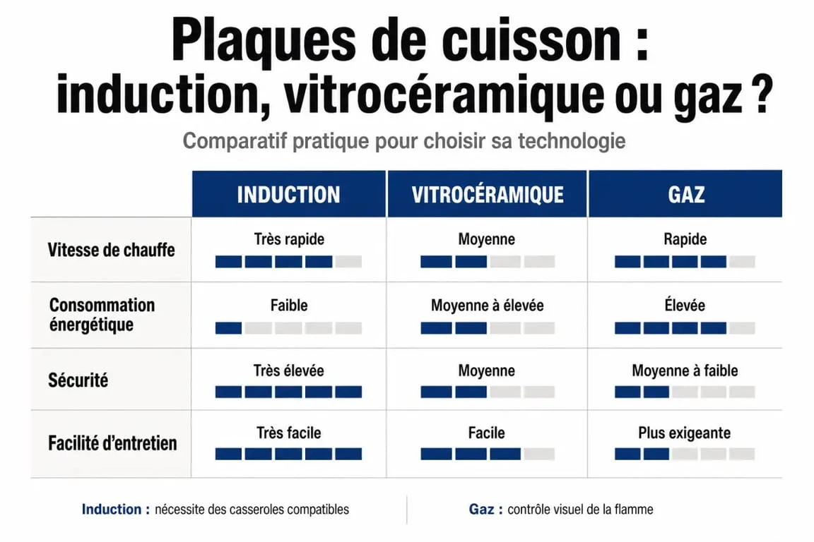 Comparatif des meilleures plaques de cuisson : induction, vitrocéramique et gaz