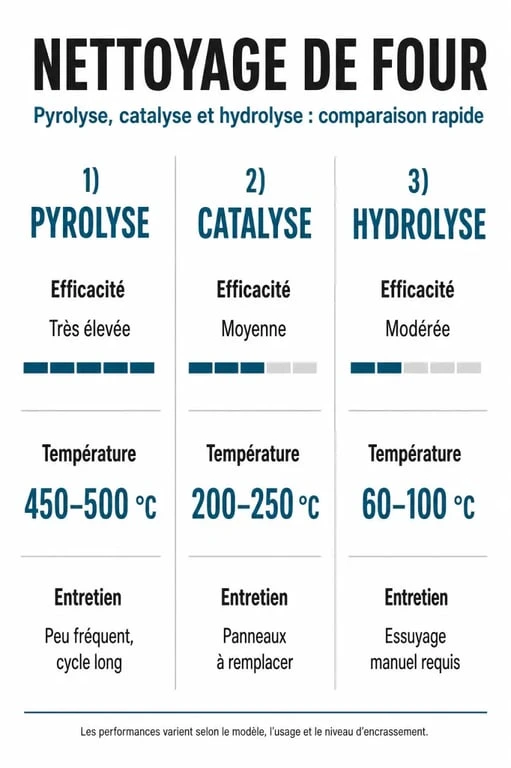 Comparatif des systèmes de nettoyage de four : pyrolyse, catalyse et hydrolyse pour bien choisir son four