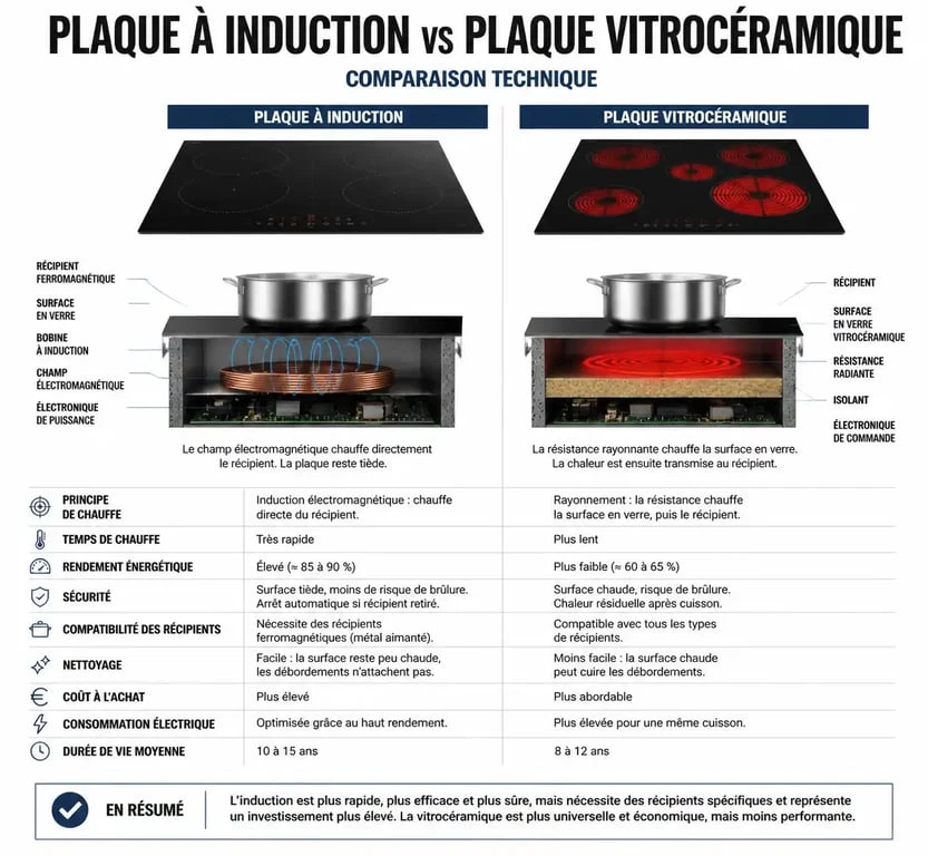 Comparatif technique pour reconnaitre une plaque induction et vitrocéramique