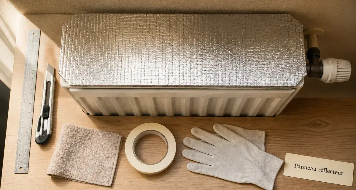 Panneau réflecteur radiateur sur radiateur, film aluminium et mousse