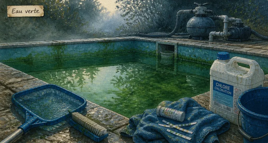 Produit miracle eau verte piscine : piscine verte, test et filtration