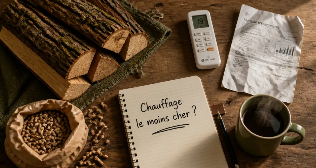 quel est le chauffage le moins cher bûches granulés pompe à chaleur