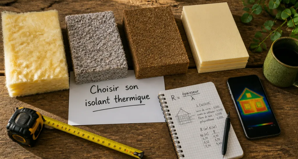 quel est le meilleur isolant thermique, échantillons isolants sur bureau artisan