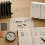 radiateur à inertie comparatif sur table avec matériaux